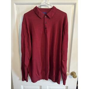 Alan Flusser Men's Merino Wool Long Sleeve Polo Sweater XXL Red Preppy Casual